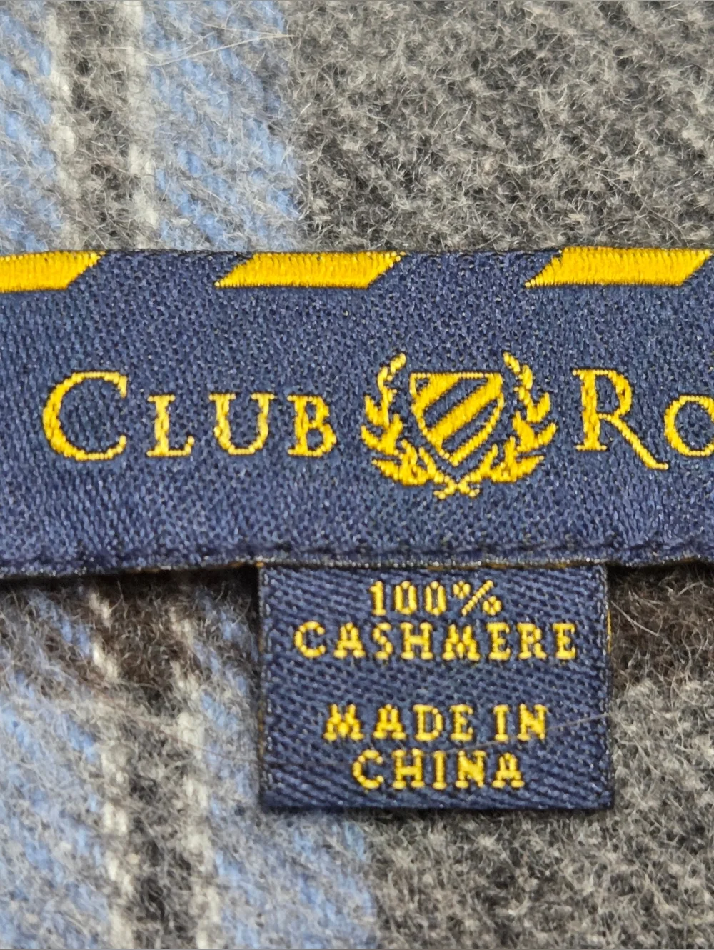Club Room Gray/Blue Plaid Men's Cashere Scarf - Classic Winter